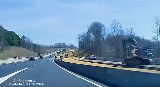 Dashcam video image entering US 52 South (Future I-74 East) from the Westinghouse Road exit, 
        video by TJElevatorfan, posted March 16, 2024