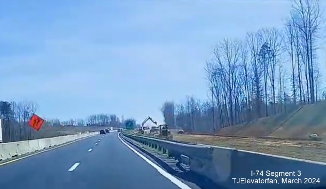 Dashcam video image of US 52 South beyond the Westinghouse Road exit, video by 
        TJElevatorfan, posted March 16, 2024