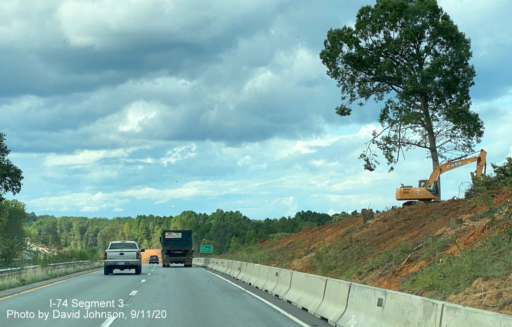 Image of widening construction along US 52 North beyond future I-74 Winston Salem Northern Beltway interchange, by David Johnson September 2020