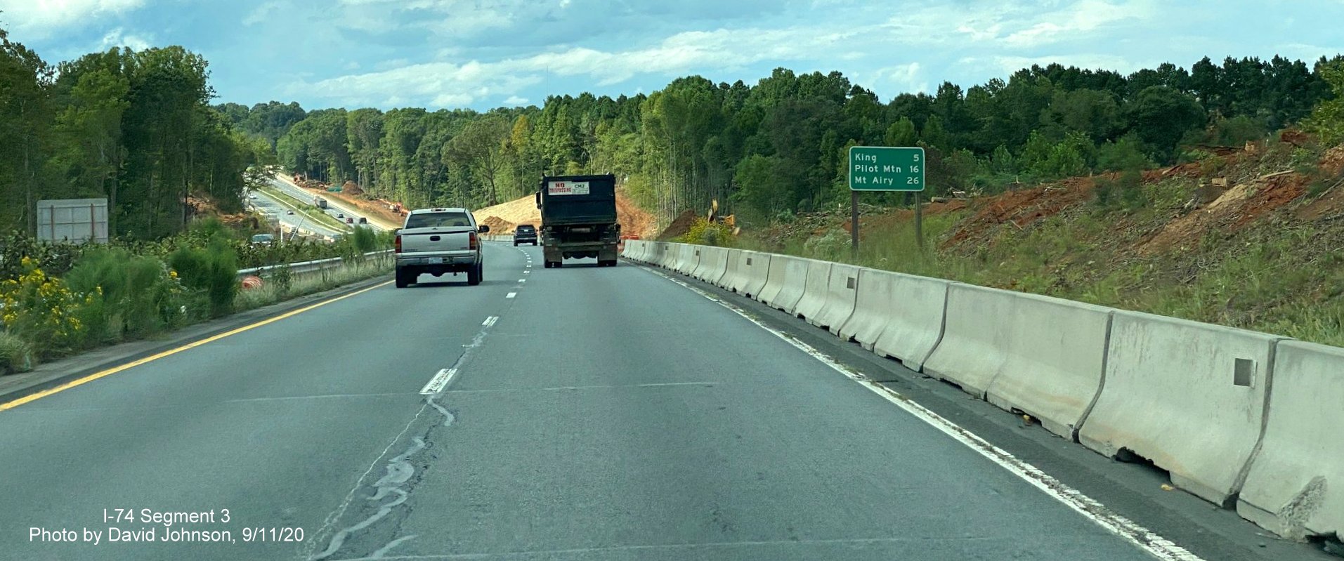 Image of widening work along US 52 as part of future I-74 Winston Salem Northern Beltway interchange construction, by David Johnson September 2020