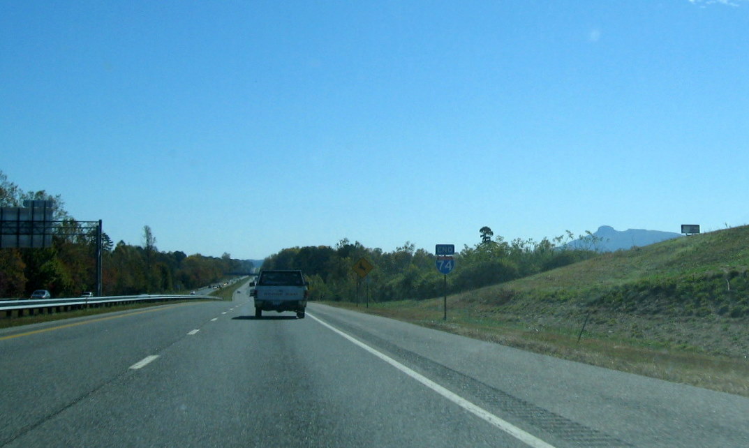 Photo of the End I-74 sign on US 52 South near Mount Airy, Oct. 2010