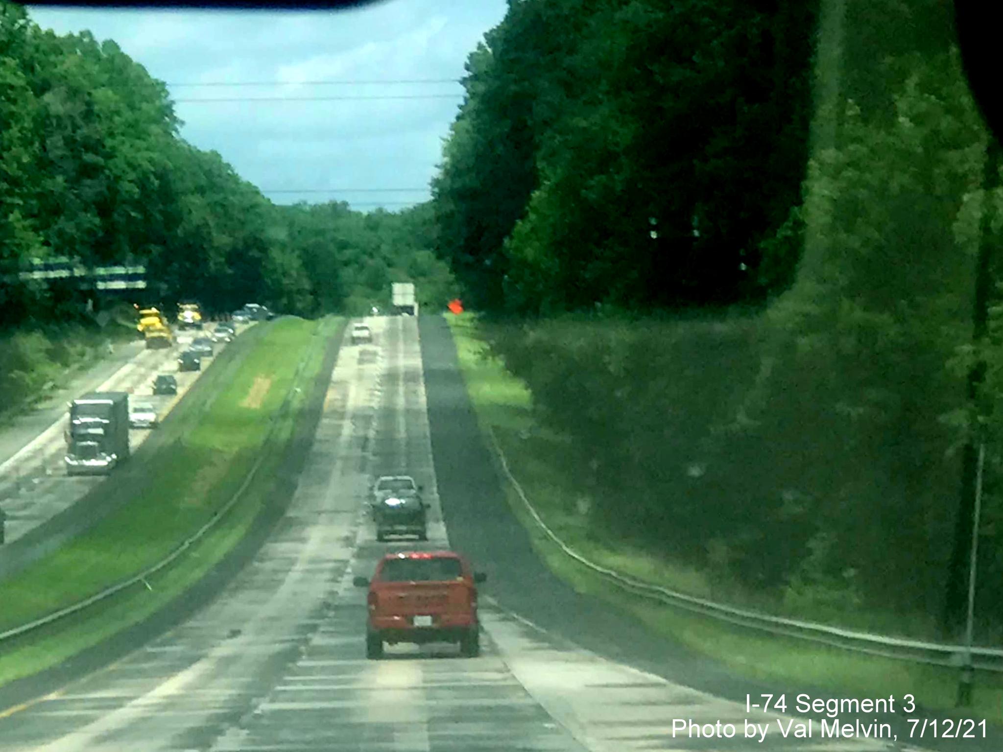 Image of newly widened shoulders on US 52 North (Future I-74 West) in Forsyth County near the 
        Westinghouse Road exit, by Val Melvin, July 2021