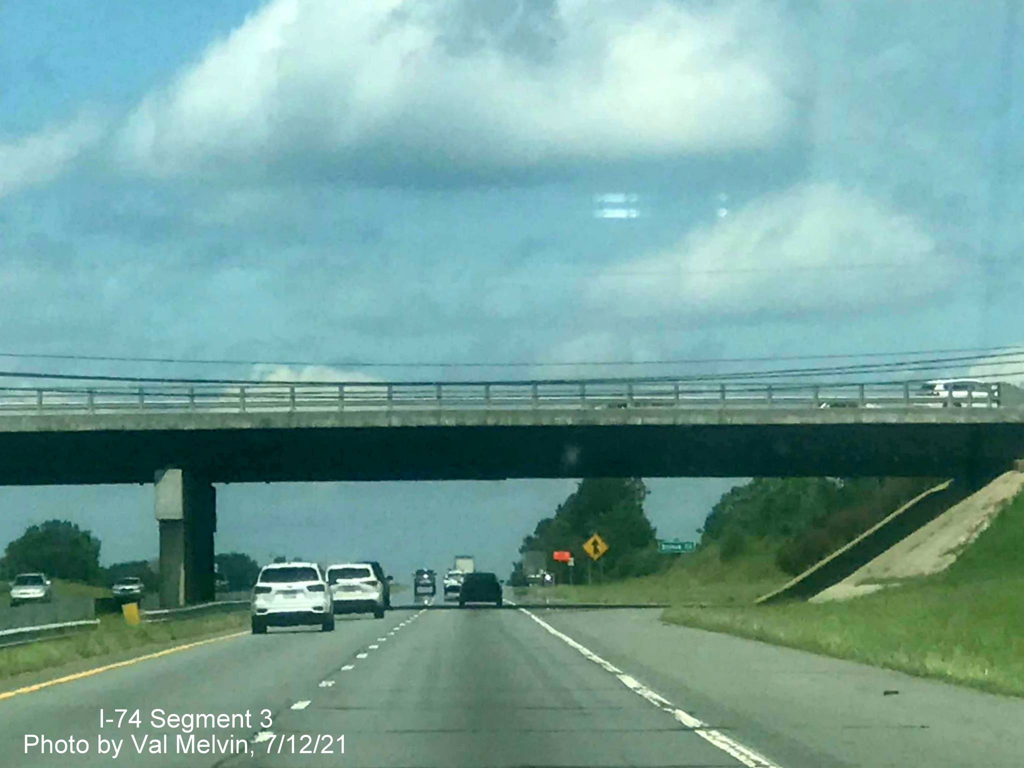 Image of US 52 North (Future I-74 West) bridge in Forsyth County at the Interstate standard King-Tobaccoville
        exit, by Val Melvin, July 2021