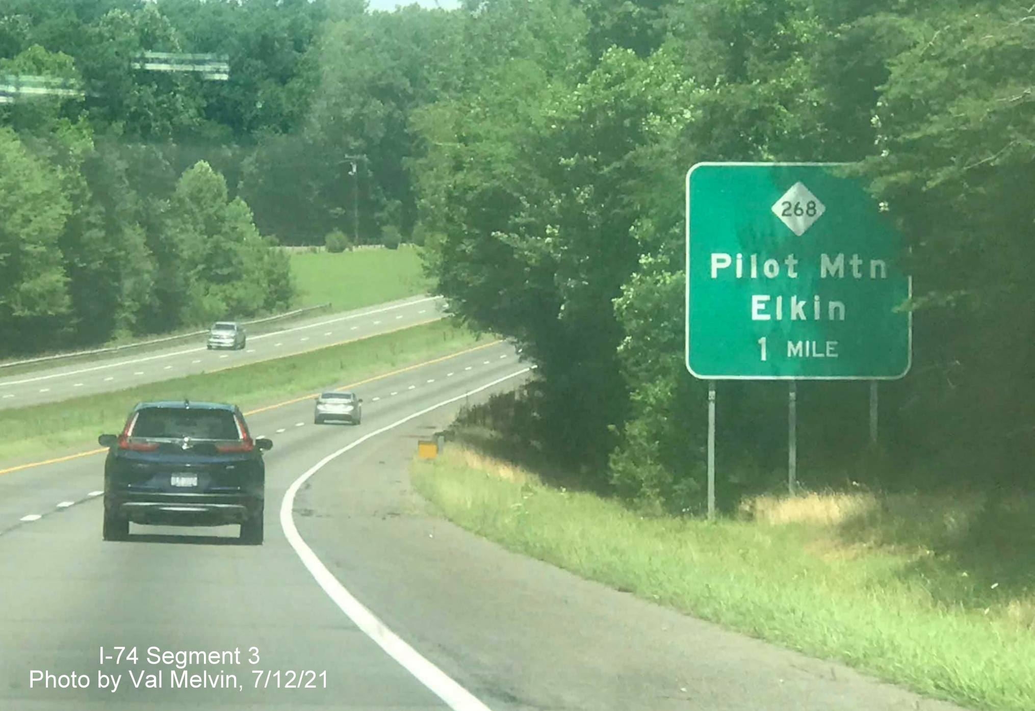 Image of 1/2 Mile advance sign for NC 268 exit on US 52 North (Future I-74 West) without an exit tab 
        in Surry County, by Val Melvin, July 2021