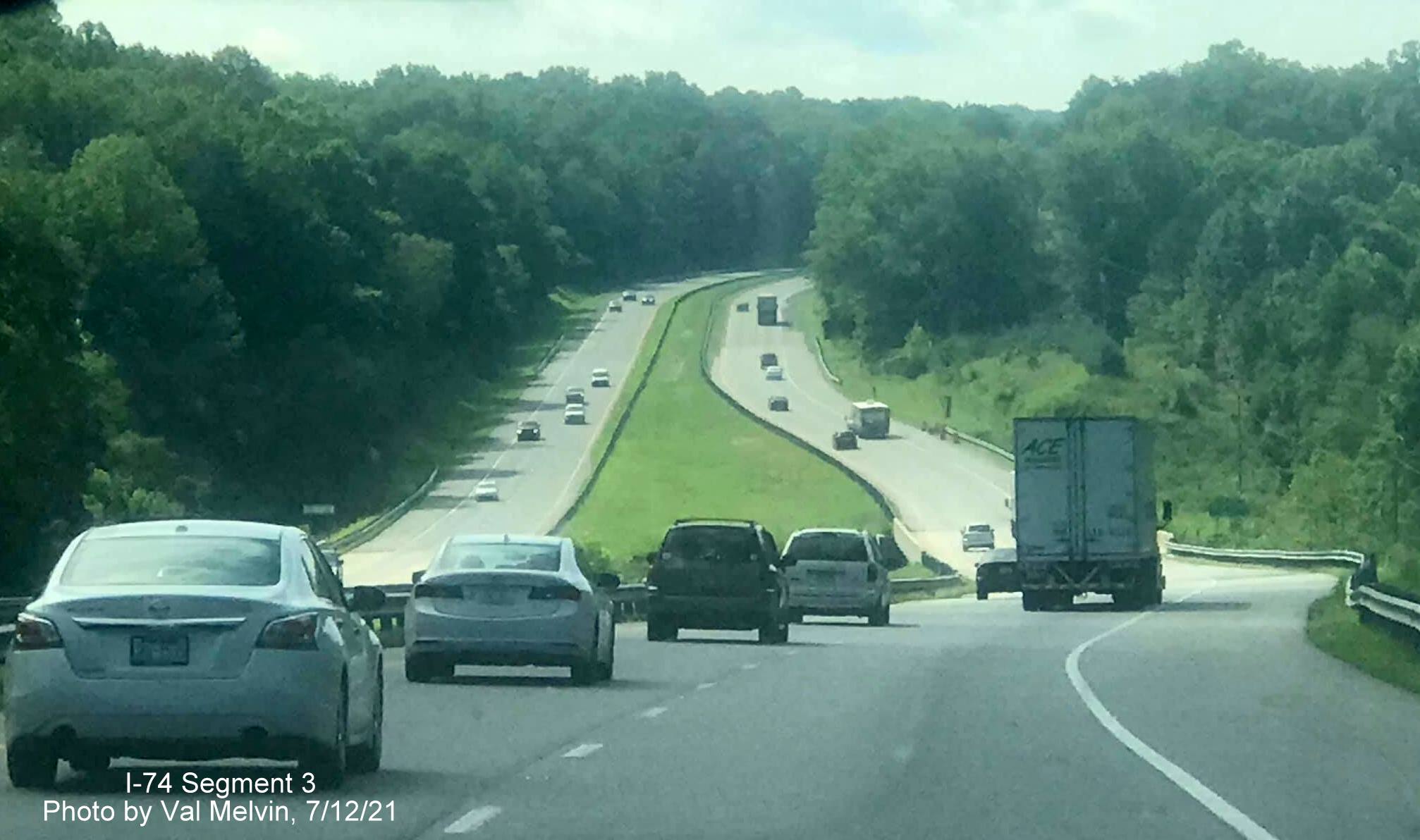 Image of traffic on US 52 South (Future I-74 East) in Surry County, by Val Melvin, July 2021