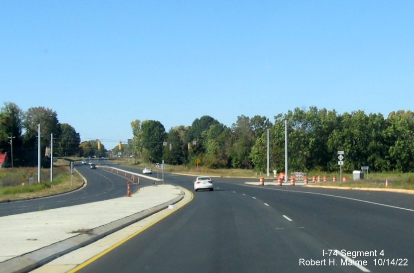 Image of uncovered NC 74 trailblazer approaching future NC 74/Winston-Salem Northern Beltway on 
        NC 66 South in Winston-Salem, October 2022