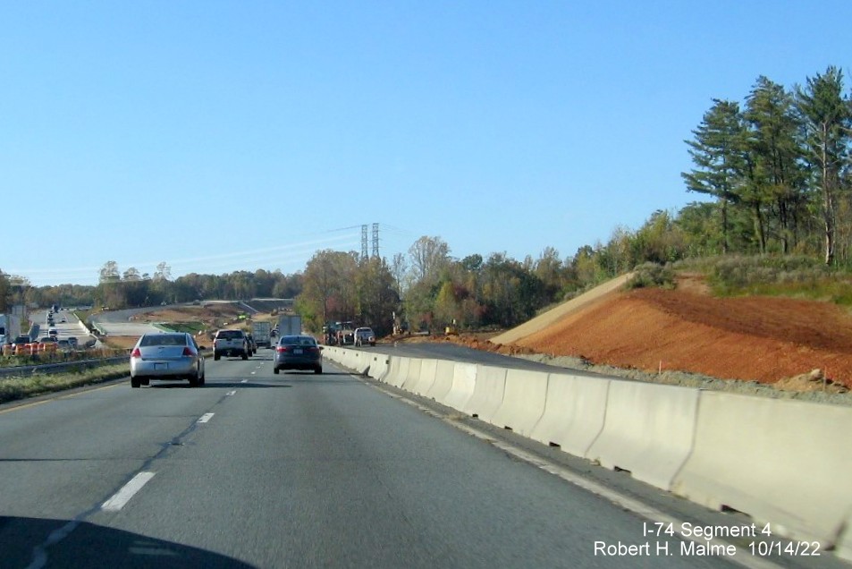 Image approaching start of future ramp from US 52 North to NC 74 (Future I-74) East/Winston-Salem 
          Northern Beltway, October 2022