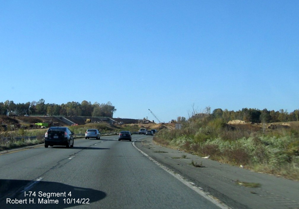 Image approaching interchange construction area for future I-74 Winston-Salem Northern Beltway 
          and US 52 North, October 2022