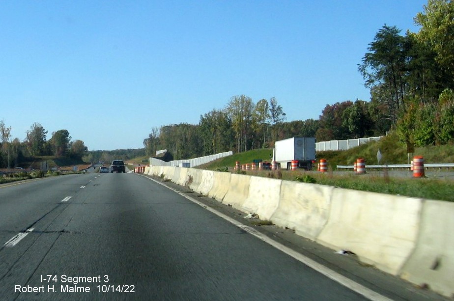 Image of US 52 North lanes at the NC 65 exit after the future 
       merge with traffic from I-74 West/Winston-Salem Northern Beltway interchange in Rural Hall, October 2022