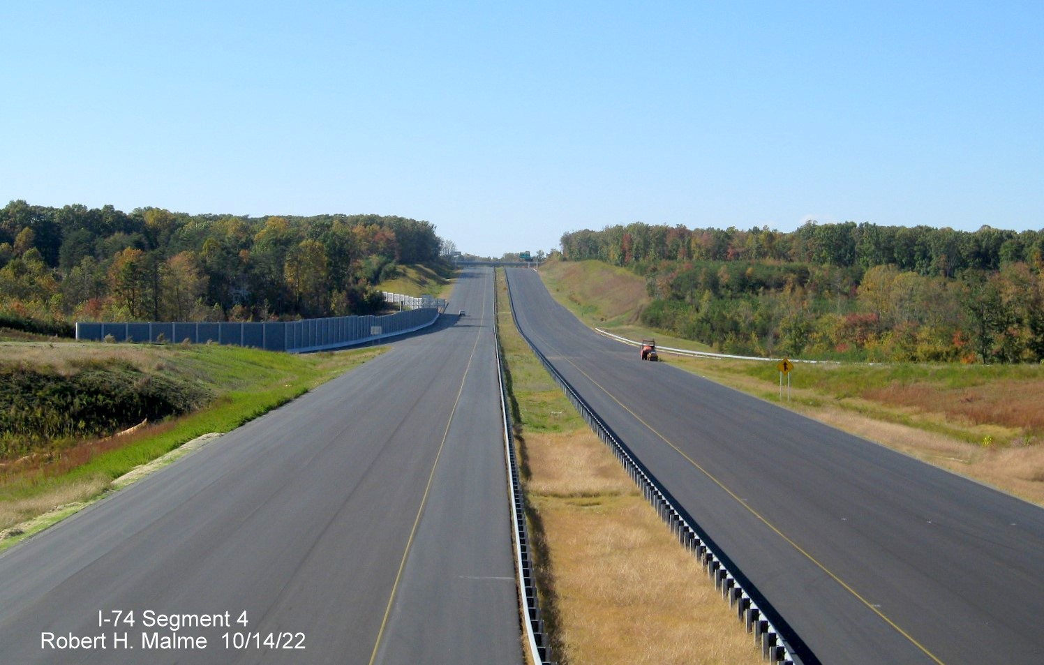 Image of view looking north from middle of NC 8/Germanton Road bridge over unopened section of NC 74 (Future I-74) 
        Winston-Salem Northern Beltway looking toward NC 66 exit, October 2022