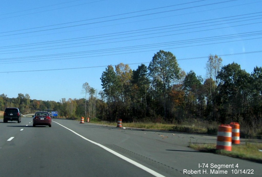 Image of new US 52 South lanes approaching future on-ramp from I-274 East/Winston-Salem 
          Northern Beltway in Rural Hall, October 2022