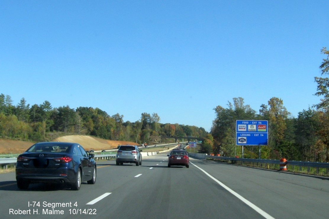 Image of new US 52 South lanes approaching end of I-74 West/Winston-Salem 
          Northern Beltway cosntruction zone in Rural Hall, October 2022