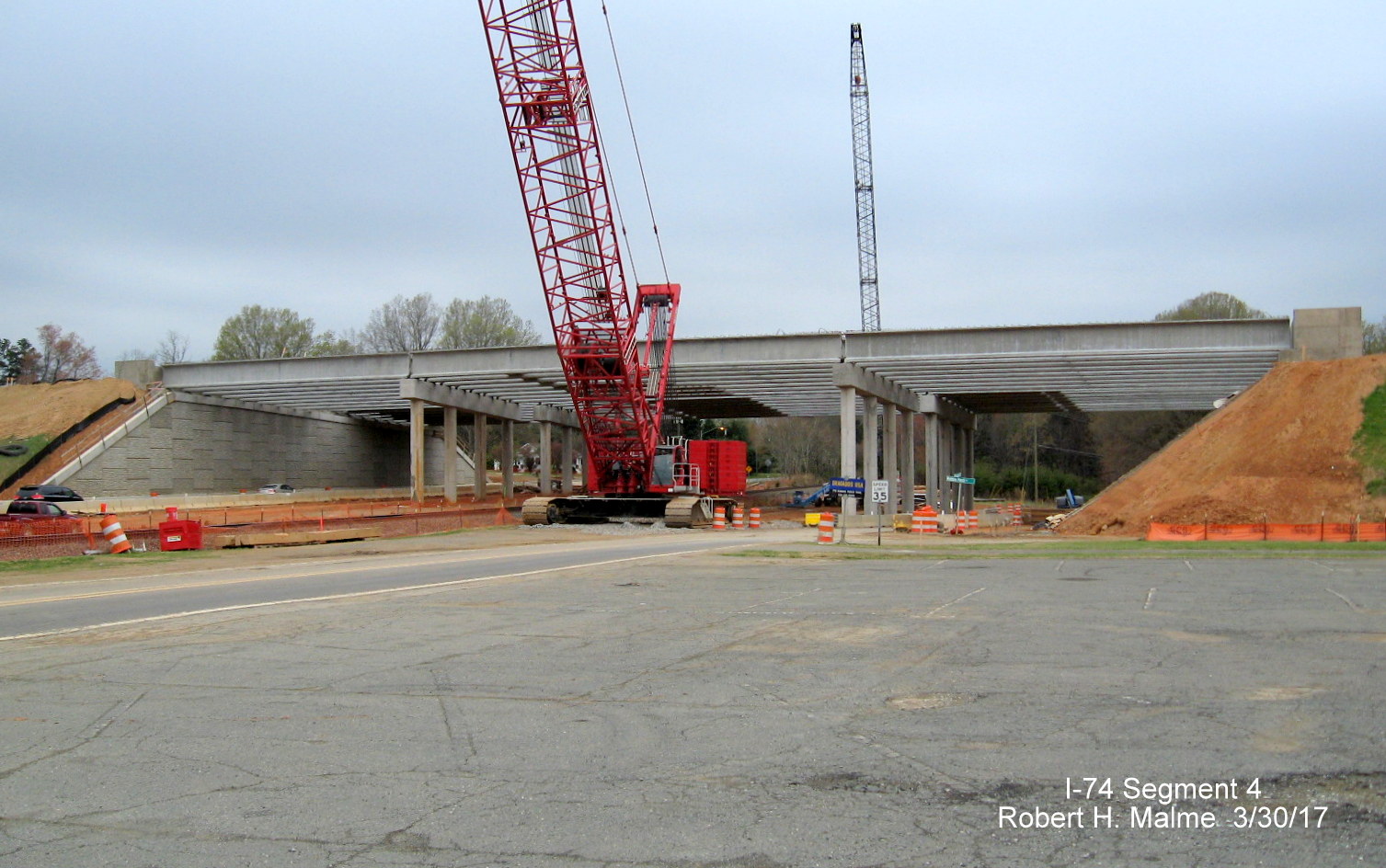 Image of view looking west at bridge for I-74/Beltway being built over W. Mountain St. in Winston-Salem