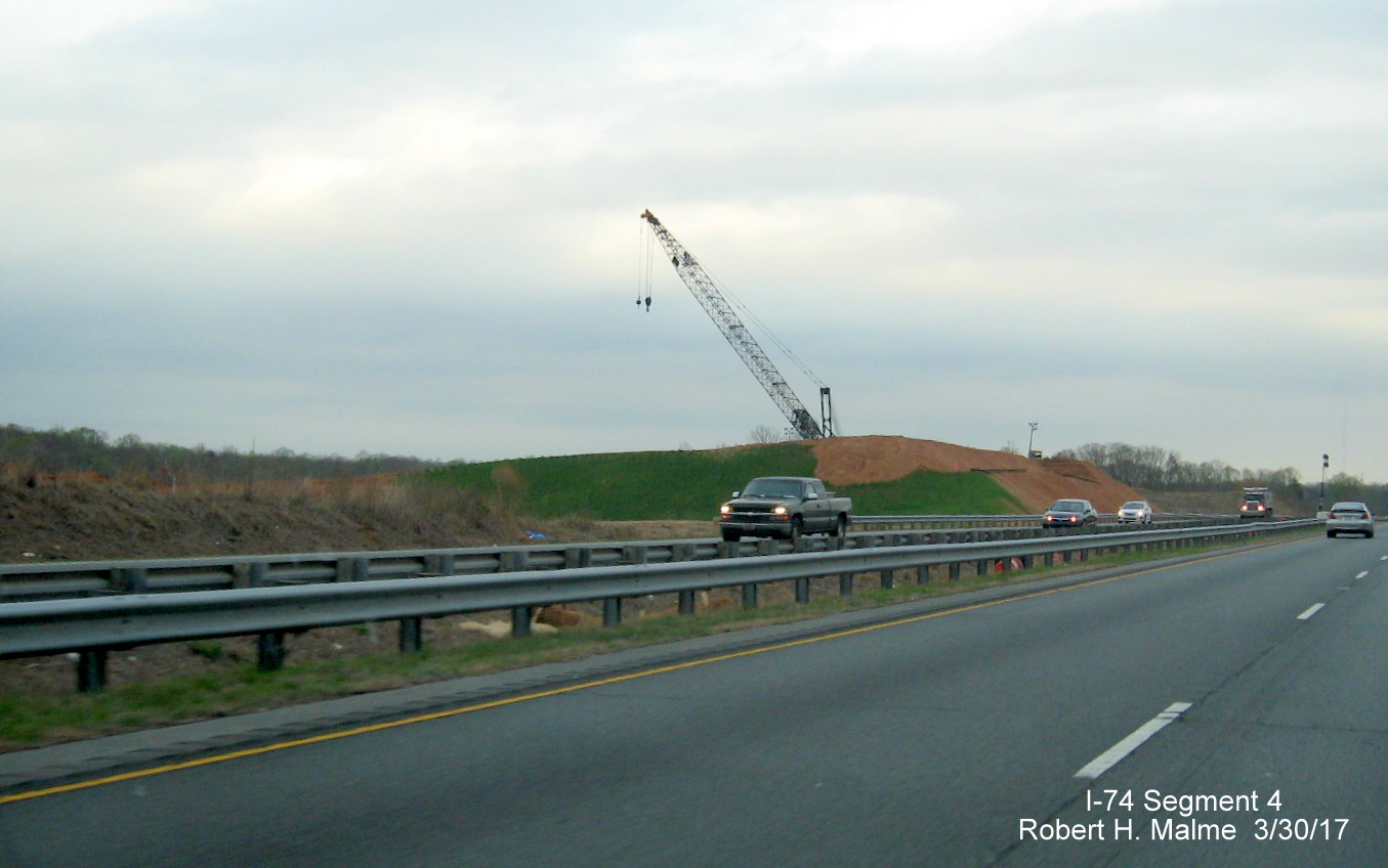 View looking across Bus. 40/US 421 at construction crane at site of Future I-74/Beltway interchange in Winston-Salem
