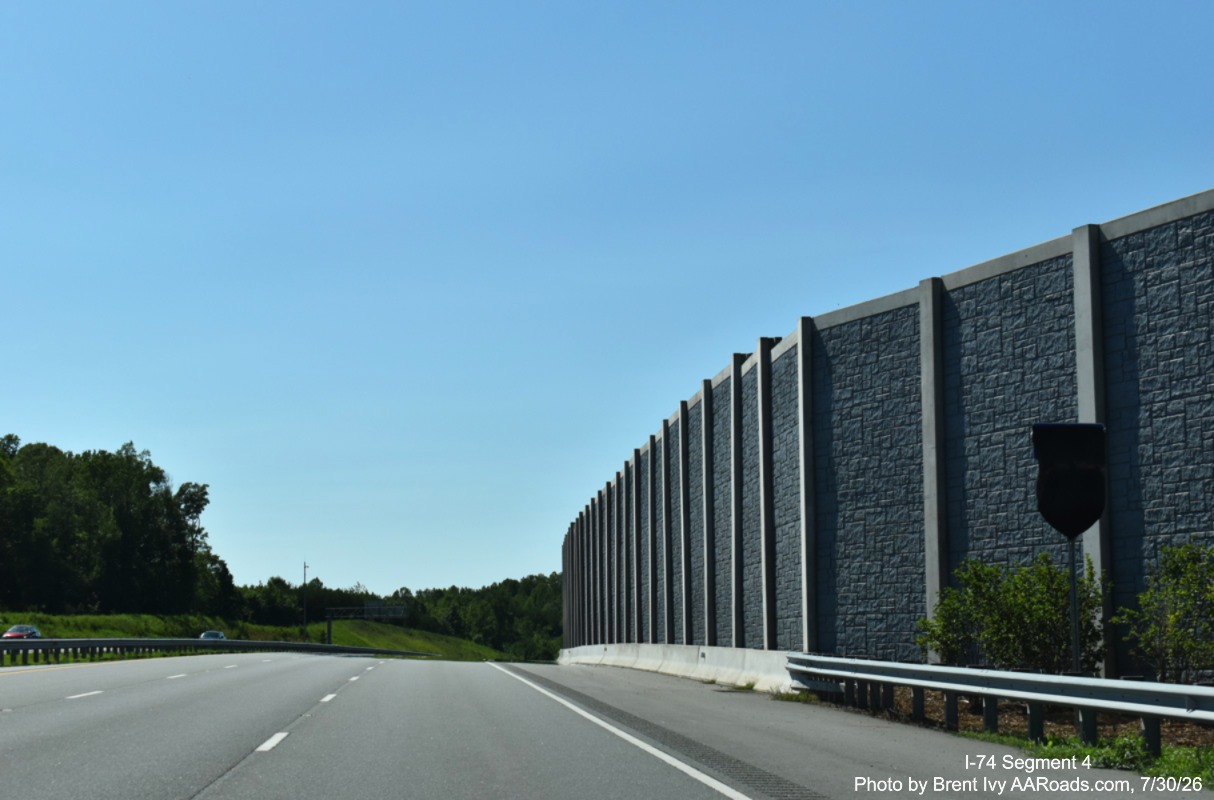 Image of new West I-74 reassurance marker after the US 311 exit on the
	 open section of the Winston-Salem Northern Beltway, Brent Ivy at AARoads.com, July 30, 2026