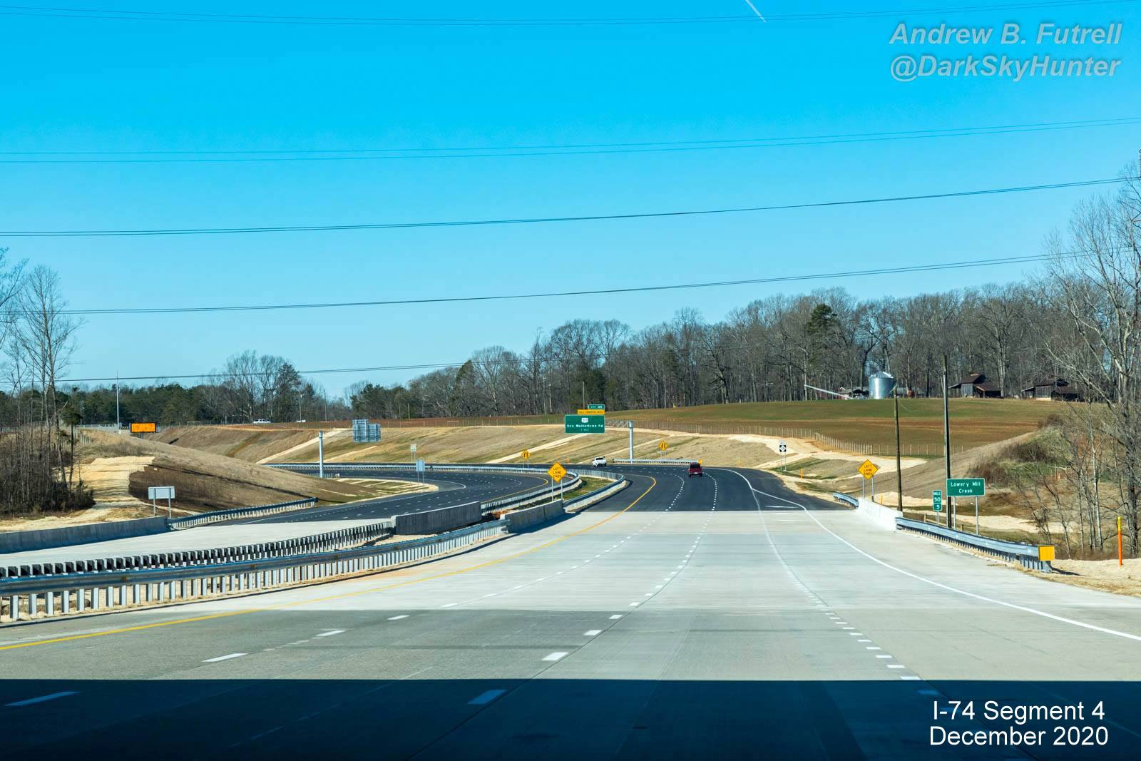 Image of newly opened section of NC 74 (Future I-74) West Winston-Salem Northern 
        Beltway under US 158 bridge, by Andrew F. Futrell, December 2020