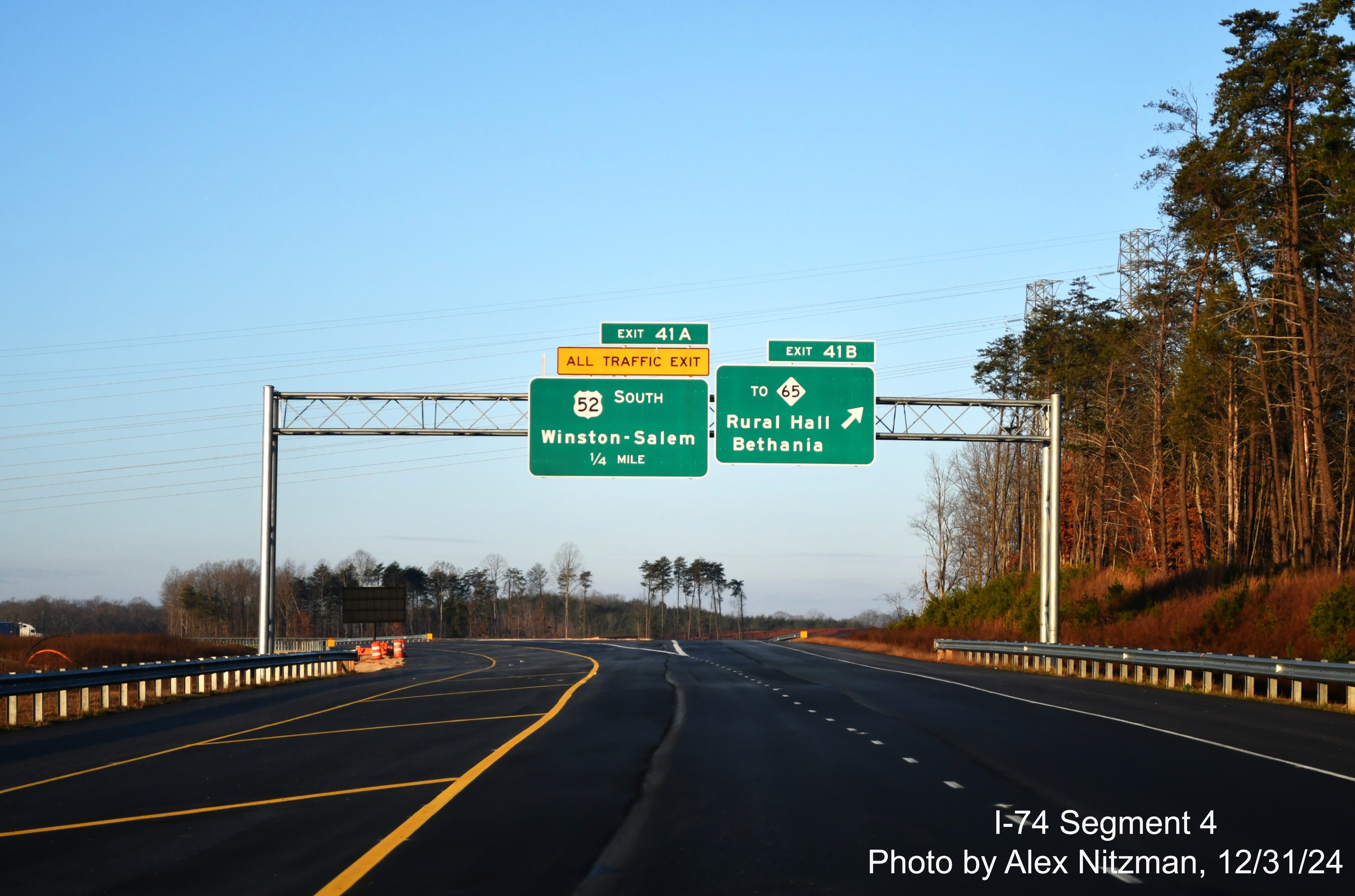 Image of recently opened NC 74 West/Winston-Salem Northern Beltway lanes prior to
      US 52 North bridge, December 2024, Alex Nitzman