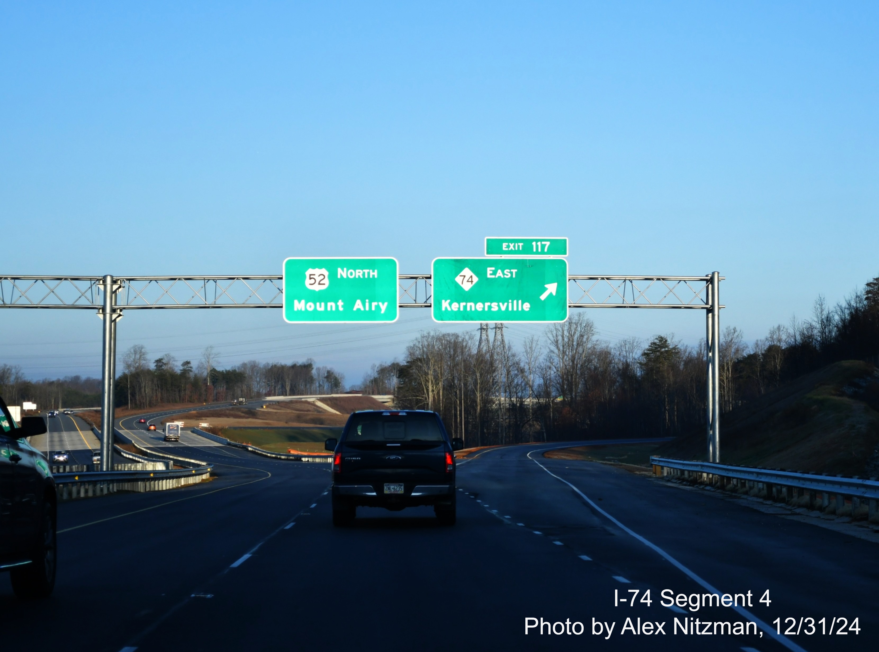 Image of recently opened US 52 North ramp to NC 74 East/Winston-Salem Northern Beltway 
	  on US 52 North, December 2024, Alex Nitzman