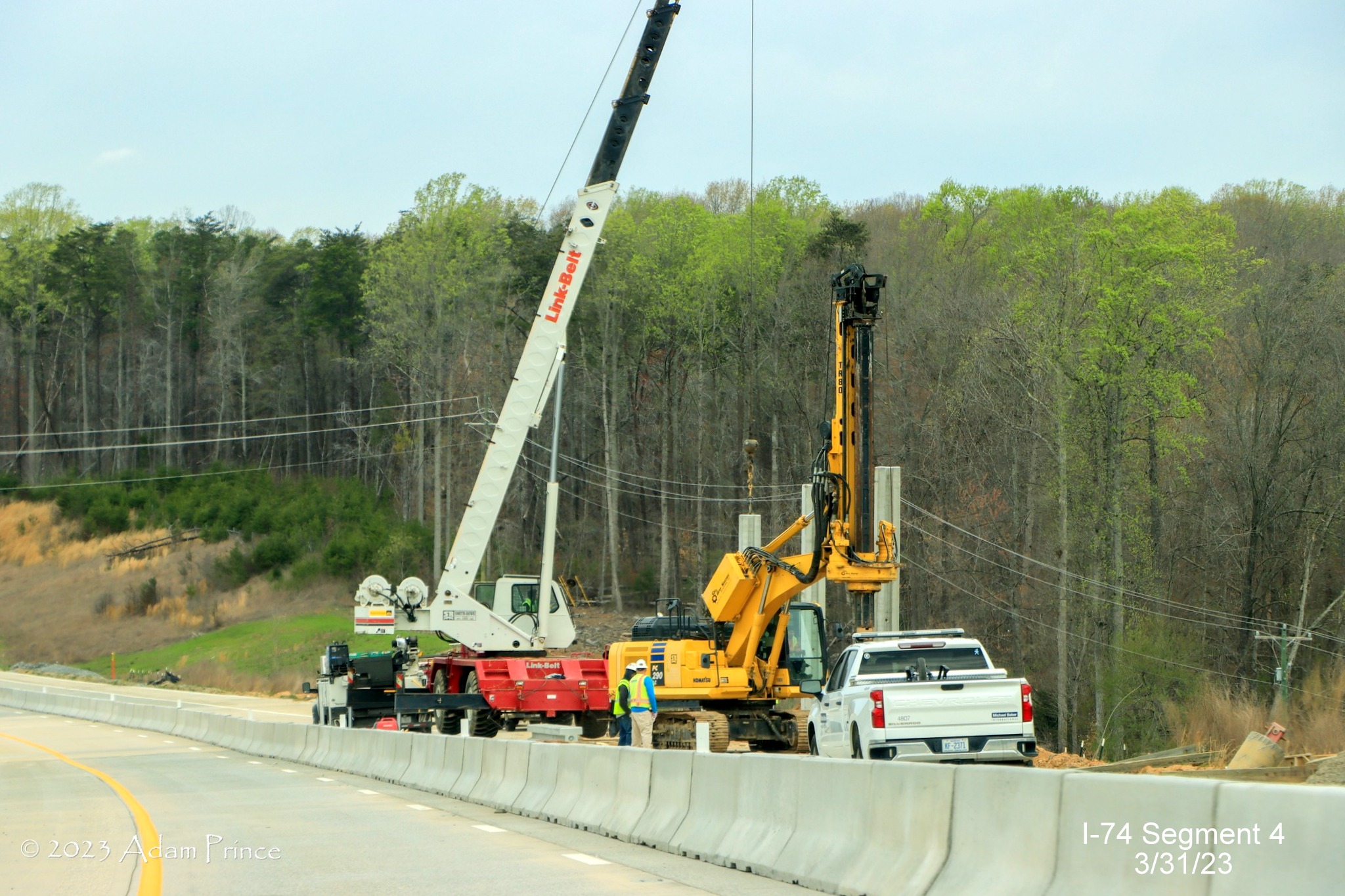 Image of sound wall construction along NC 74 (Future I-74) West/Winston-Salem Northern 
        Beltway, Adam Prince, March 2023