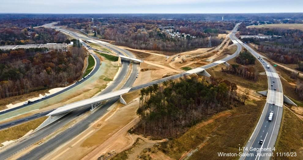 Image of interchange between Winston-Salem Northern Beltway and US 52 just prior
        to opening, by Winston-Salem Journal, November 2023