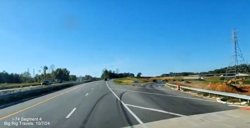 Screen grab of video showing construction of future ramp from US 52 North to I-274 West
        /Winston-Salem Northern Beltway, Big Rig Travels, October 2024