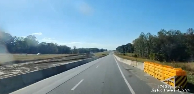 Image from I-74 West lanes after site of future interchange for the Winston-Salem Northern
        Beltway, screen grab of Big Rig Travels video, October 2024