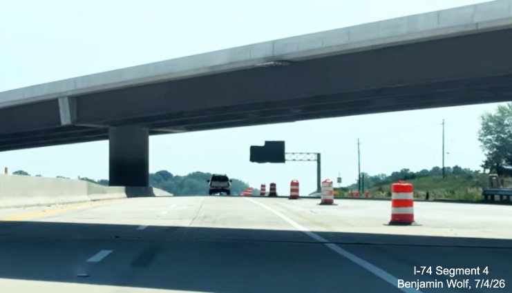 Image of I-40 East roadway at final I-74/Winston-Salem Northern Beltway
	 flyover ramp, near completion, screen grab from Benjamin Wolf video, July 4, 2026