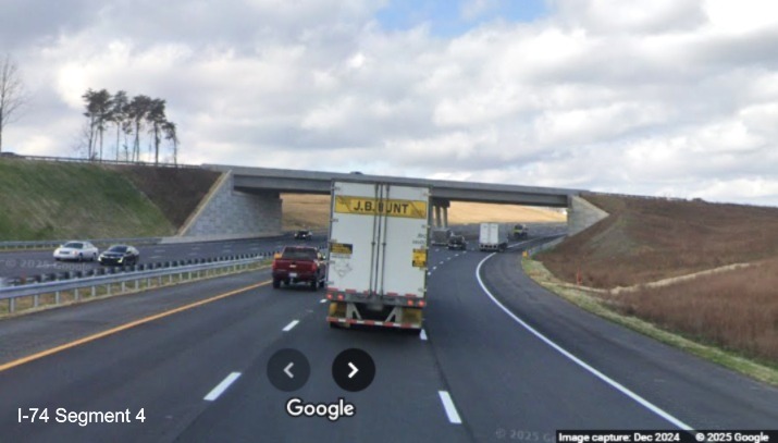 Image of recently opened NC 74 West/Winston-Salem Northern Beltway lanes prior to
      US 52 North bridge, December 2024