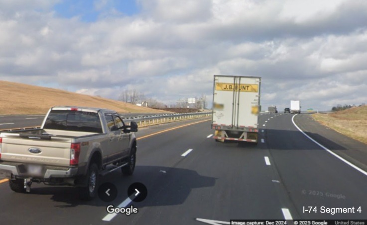 Image of recently opened NC 74 West/Winston-Salem Northern Beltway lanes prior to
      NC 65 bridge, December 2024