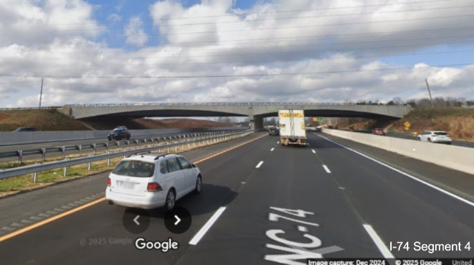 Image of recently opened NC 74 West/Winston-Salem Northern Beltway lanes after the
      NC 65 bridge, December 2024