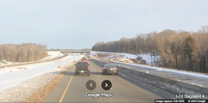 Image of traffic approaching future ramp for I-74 West Beltway from the
	  current I-74 (Future NC 192) East lanes as part of the Winston- Salem Northern Beltway interchange project, screen grab 
	  from Google Maps Street View, February 2026