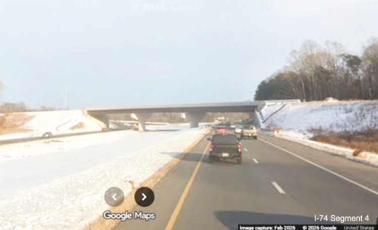 Image of future I-74 West Beltway exit ramp bridge as seen from the
	  current I-74 (Future NC 192) East lanes as part of the Winston- Salem Northern Beltway interchange project, screen grab 
	  from Google Maps Street View, February 2026