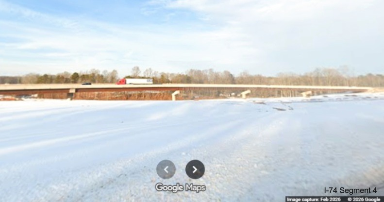 Image looking across median at current I-74 West future NC 192 West ramp over
	  the future I-74 lanes as part of the Winston-Salem Northern Beltway interchange project, screen grab from Google Maps 
	  Street View, February 2026