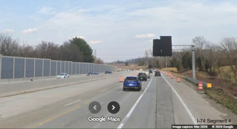 Image of traffic on I-40 East approaching the Beltway exit construction
	  zone as part of the Winston- Salem Northern Beltway interchange project, screen grab from Google Maps Street 
	  View, March 2026
