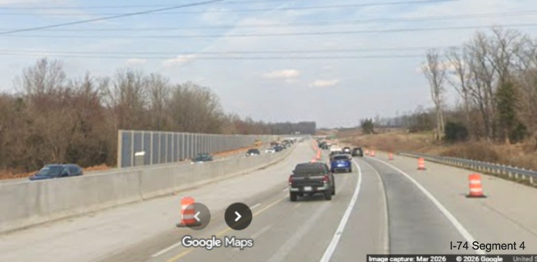 Image of traffic on I-40 East approaching the Beltway exit construction
	  zone as part of the Winston- Salem Northern Beltway interchange project, screen grab from Google Maps Street 
	  View, March 2026