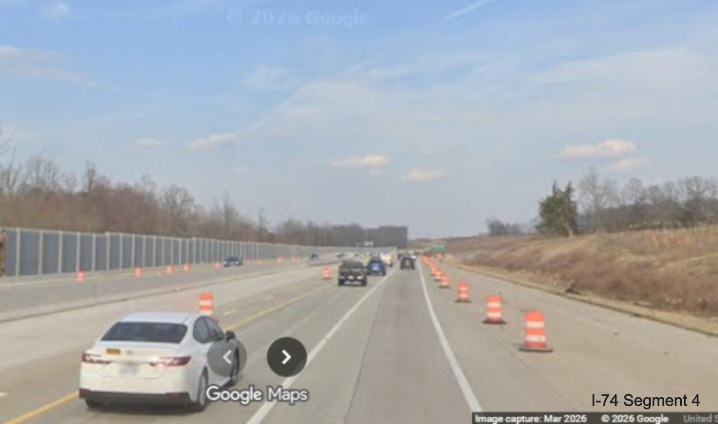 Image of traffic on I-40 East approaching the Beltway exit construction
	  zone as part of the Winston- Salem Northern Beltway interchange project, screen grab from Google Maps Street 
	  View, March 2026