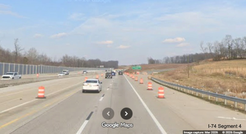 Image of traffic on I-40 East at the Beltway exit ramp blocked off from traffic
	  as part of the Winston-Salem Northern Beltway interchange project, screen grab from Google Maps Street 
	  View, March 2026
