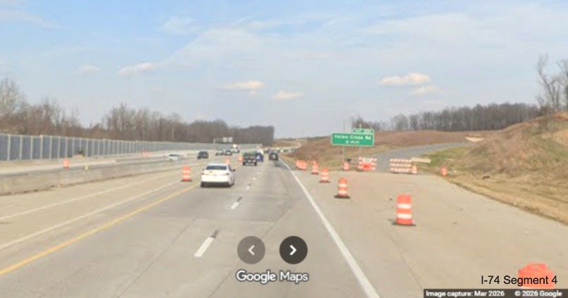 Image of old 2 Miles advance sign at the future Beltway exit ramp gore sign
	  as part of the Winston-Salem Northern Beltway interchange project, screen grab from Google Maps Street 
	  View, March 2026