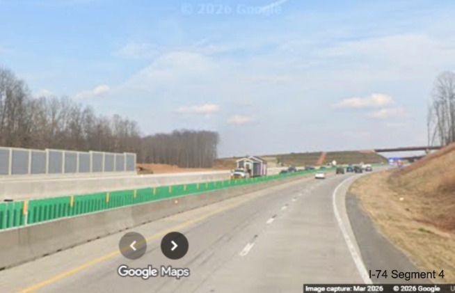 Image of wide load blocking I-40 West traffic still using I-40 East lanes in the 
	 work zone as part of the Winston-Salem Northern Beltway interchange project, screen grab from Google Maps Street View, 
	 March 2026