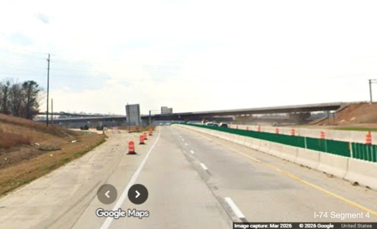 Image looking back at I-40 Easr traffic passing the future on-ramp from the I-74 
	 West Beltway as part of the Winston-Salem Northern Beltway interchange project, screen grab from Google Maps Street View, 
	 March 2026