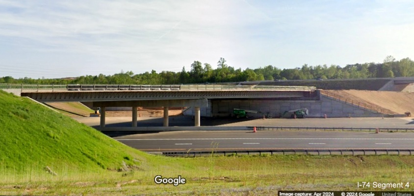 Image of future US 52 South ramp bridge still under construction as seen from NC 74 West ramp,
        Google Maps Street View, April 2024