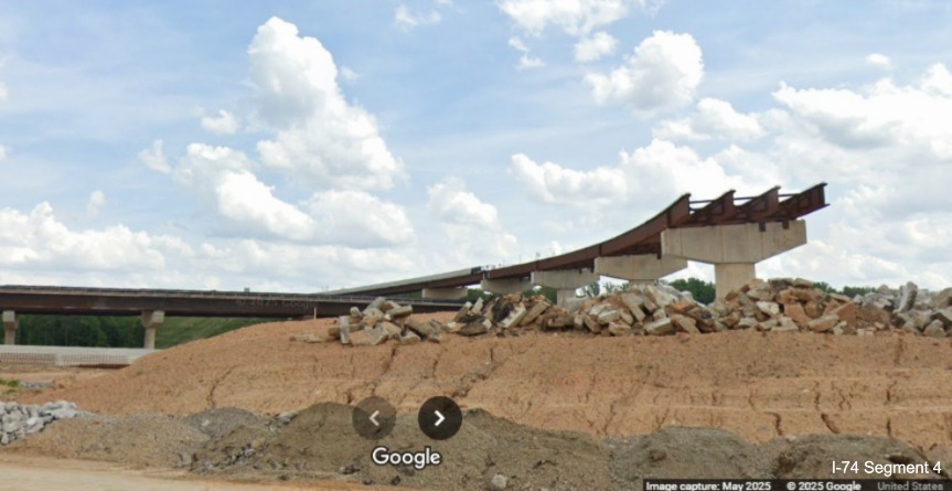 Image of future flyover ramp from I-74/Winston-Salem Northern 
	  Beltway to I-40 West, Google Maps Street View, May 2025