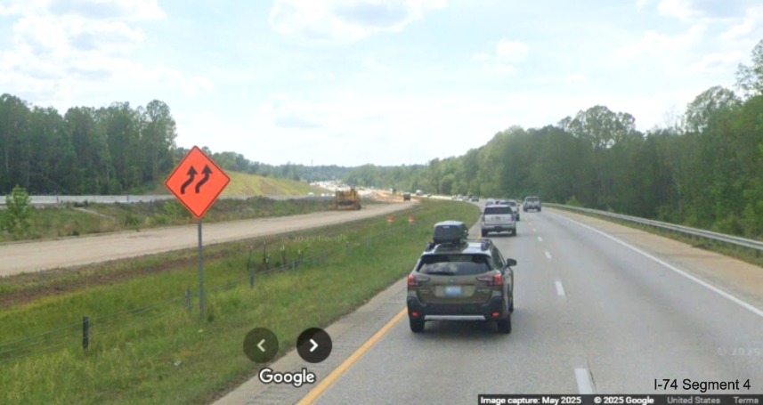 Image of looking west toward the end of the work zone for the I-74/Winston-Salem 
	  Northern Beltway interchange on I-40 West, Google Maps Street View, May 2025