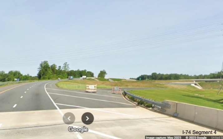 Image of completed future ramp for I-274 Winston-Salem Northern Beltway exit
	  on US 52 North, Google Maps Street View, May 2025