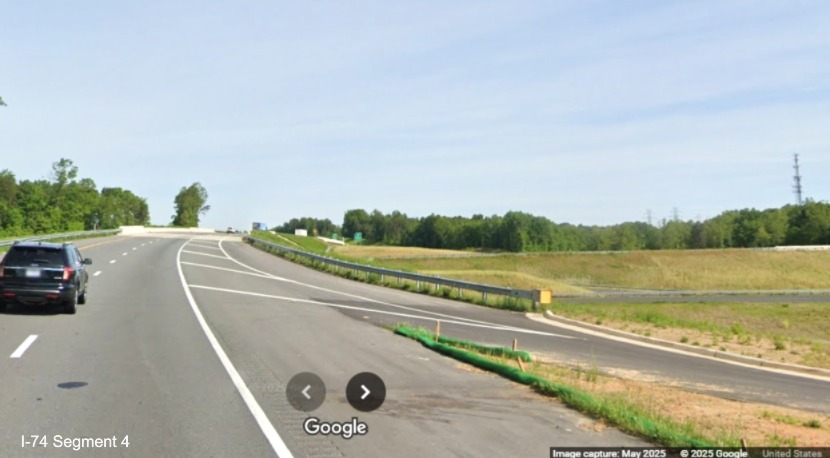 Image of completed future on-ramp from I-274 Winston-Salem Northern Beltway exit
	  on US 52 North, Google Maps Street View, May 2025