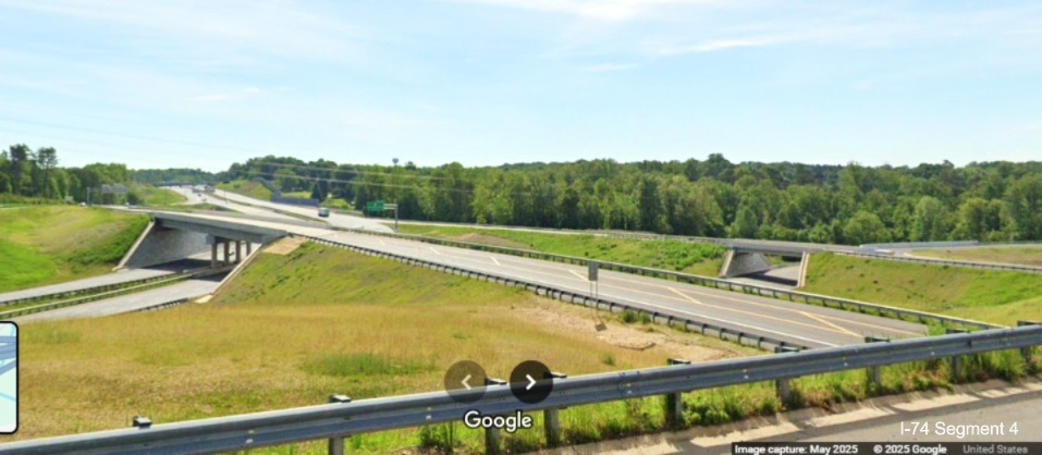 Image of completed future I-74 and I-274 ramps at Winston-Salem Northern Beltway exit
	  with US 52 North, Google Maps Street View, May 2025