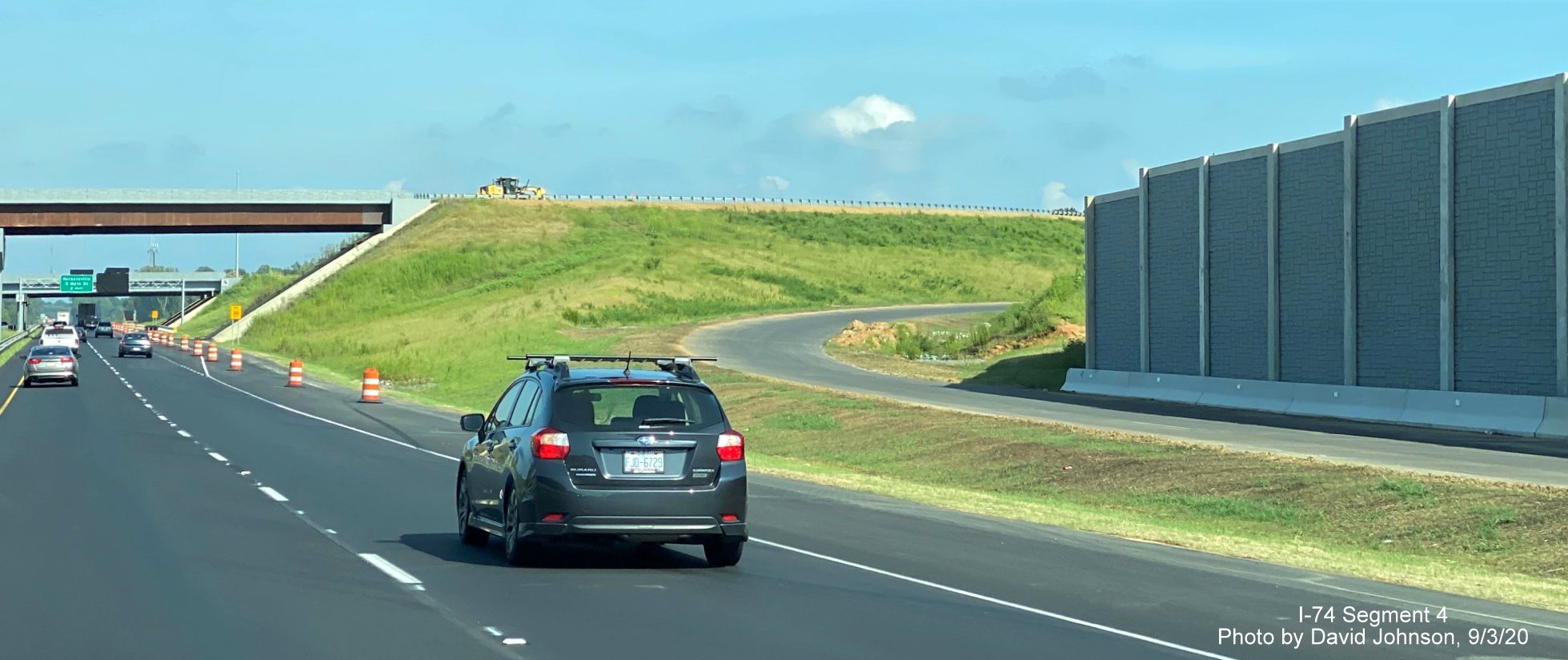 Image of noise wall along future ramp from US 421 South Salem Parkway to
      NC 74 West Winston Salem Northern Beltway, by David Johnson September 2020
