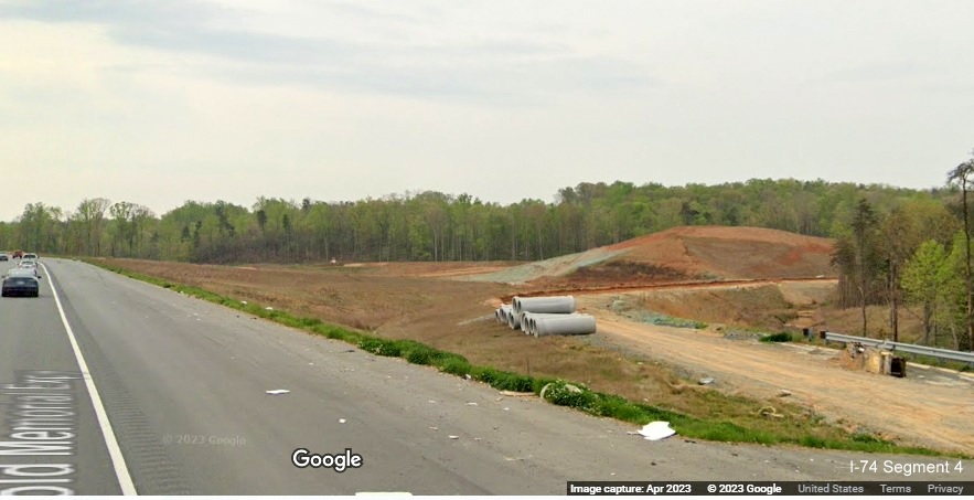 Image of future ramp to Winston-Salem Northern Beltway from US 52 South, Google Maps Street View image, 
        April 2023