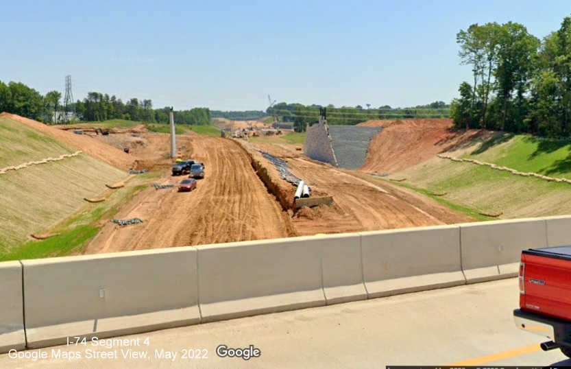 Image of future Beltway ramp from new US 52 South (Future I-285 South) lanes, Google Maps 
        Street View image, May 2022