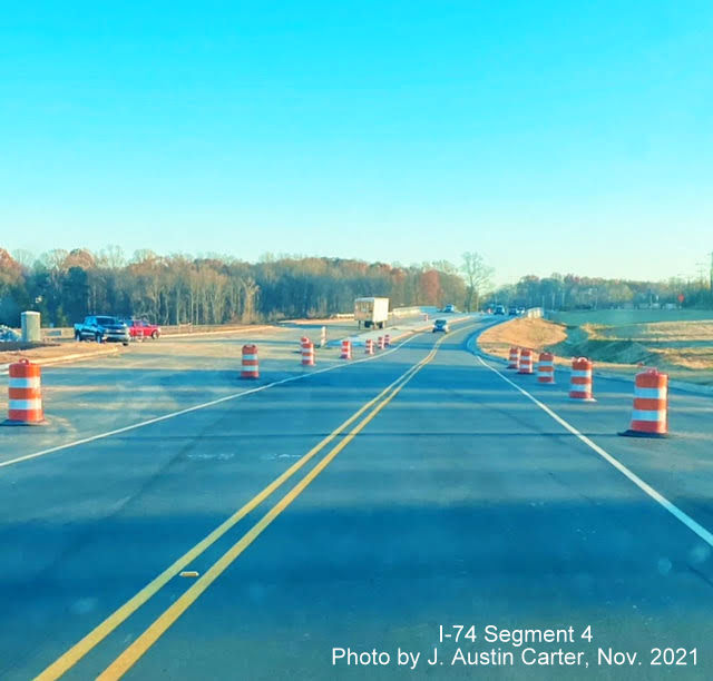 Image along University Avenue (NC 66) bridge over future I-74/Winston Salem Northern Beltway, 
        by J. Austin Carter, November 2021